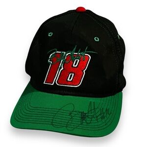 Vintage NASCAR snap back hat #18 Bob Labonte Signed Interstate Batteries Black